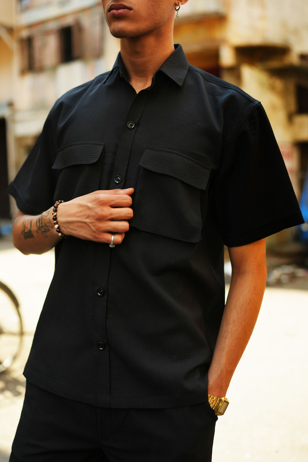 DOUBLE POCKET UTILITY BLACK CO-ORD SET