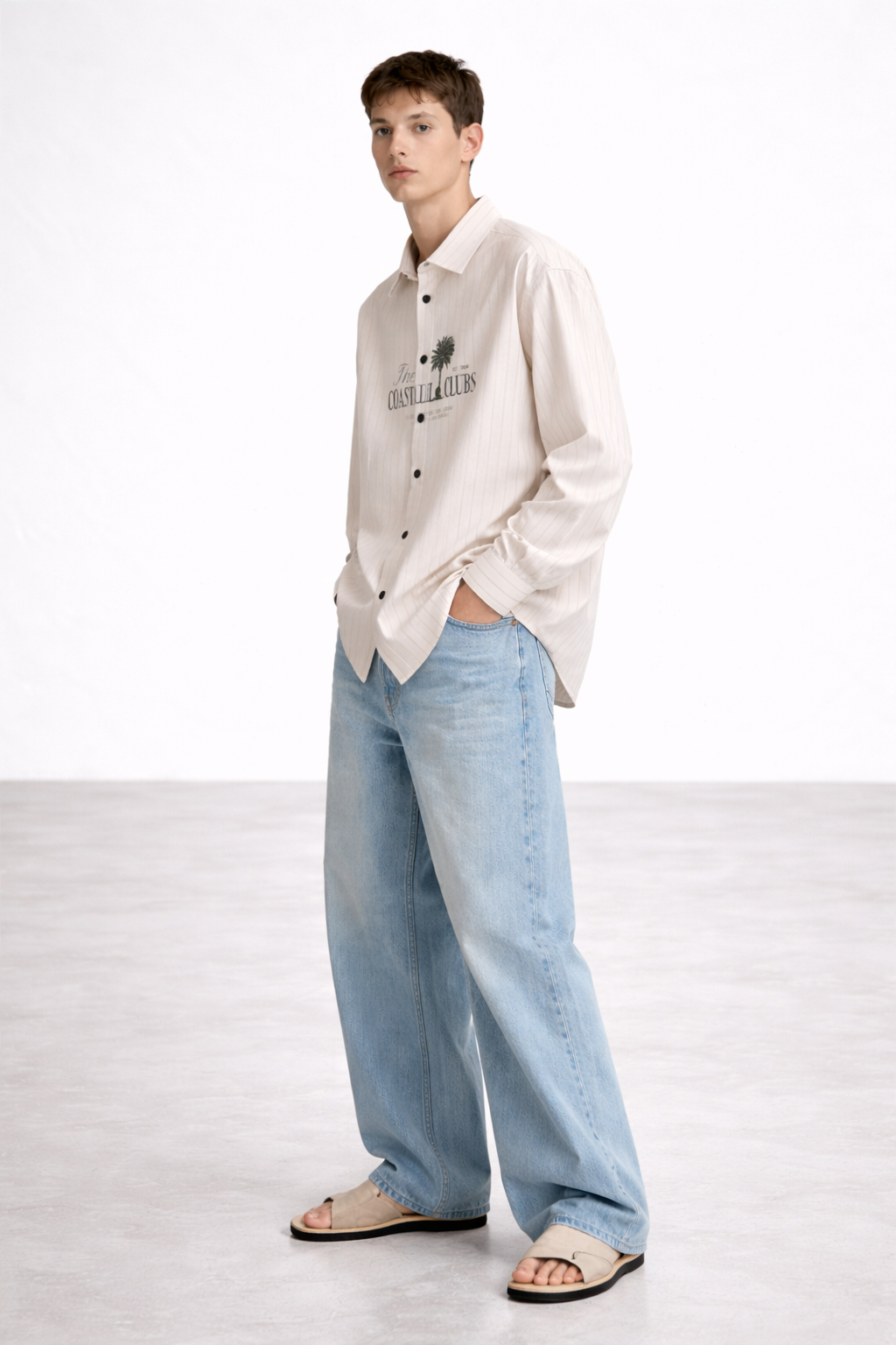 BROWN STRIPED LINEN FULL SLEEVE SHIRT