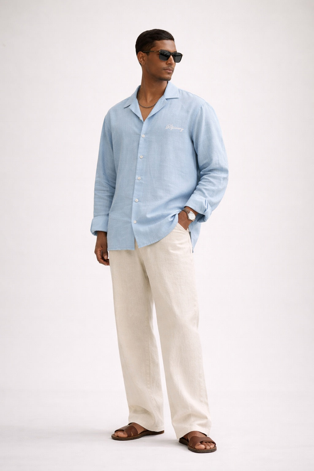 LINEN OVERSIZED SKY BLUE UNISEX SHIRT