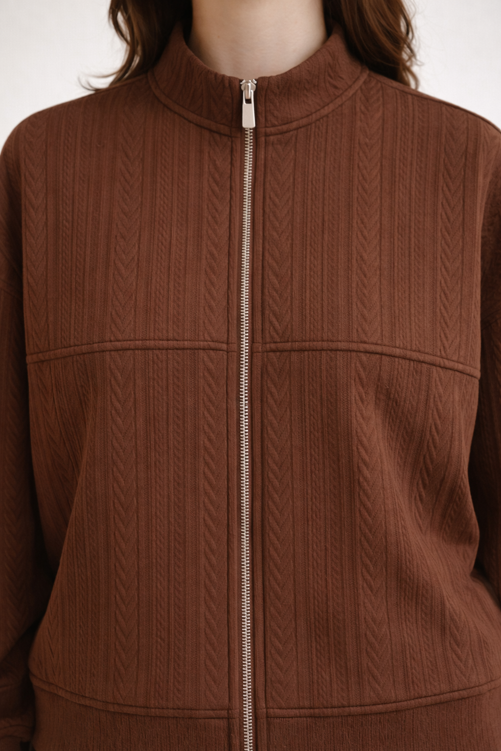 Jacquard knit CREW NECK JACKET