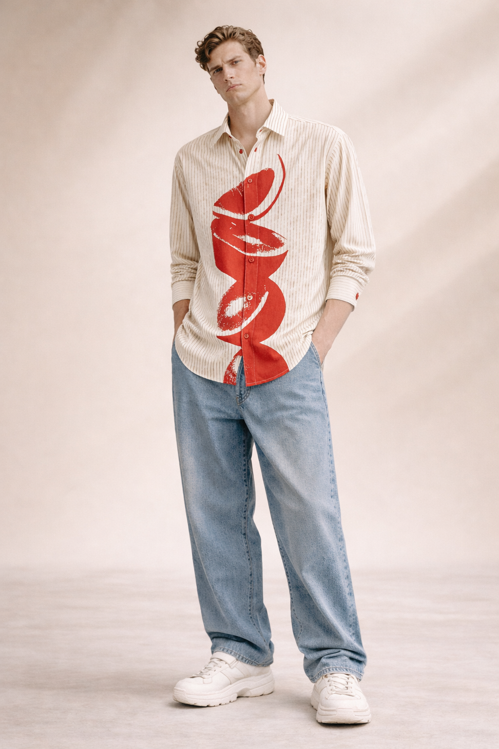 ORANGE STRIPED FULL SLEEVE SHIRT