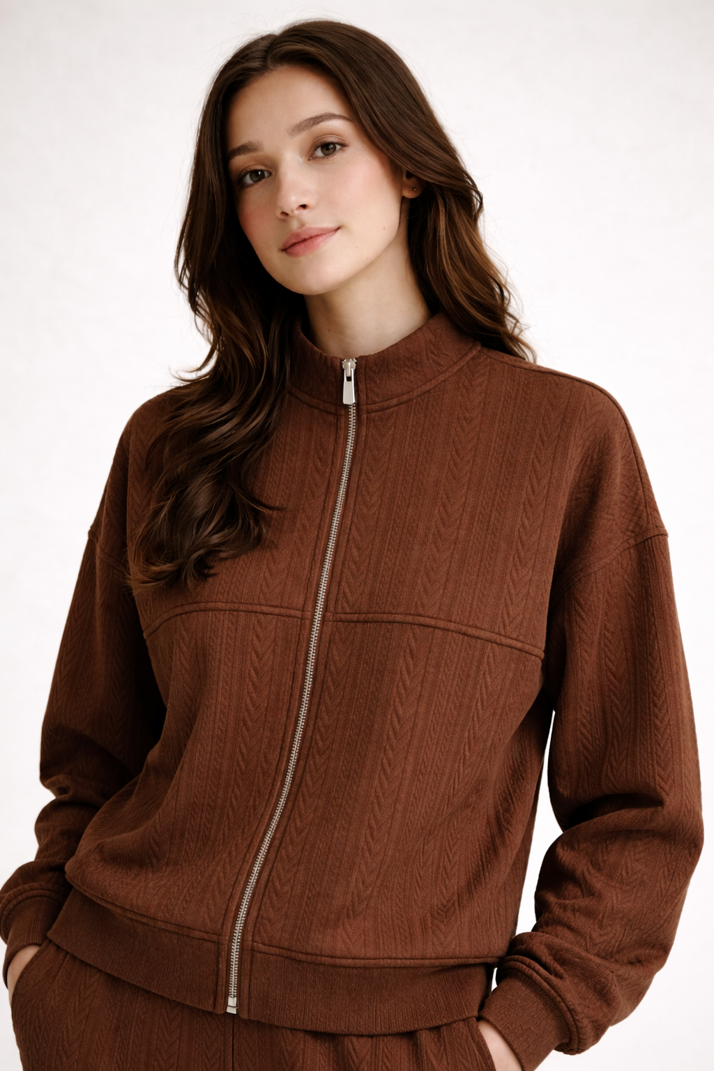 Jacquard knit CREW NECK JACKET