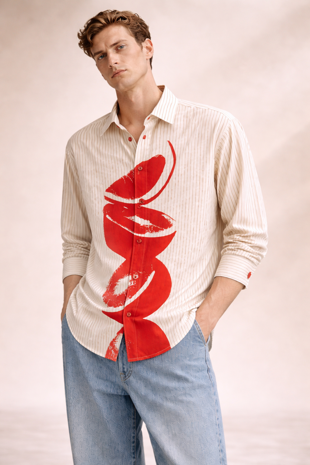 ORANGE STRIPED FULL SLEEVE SHIRT