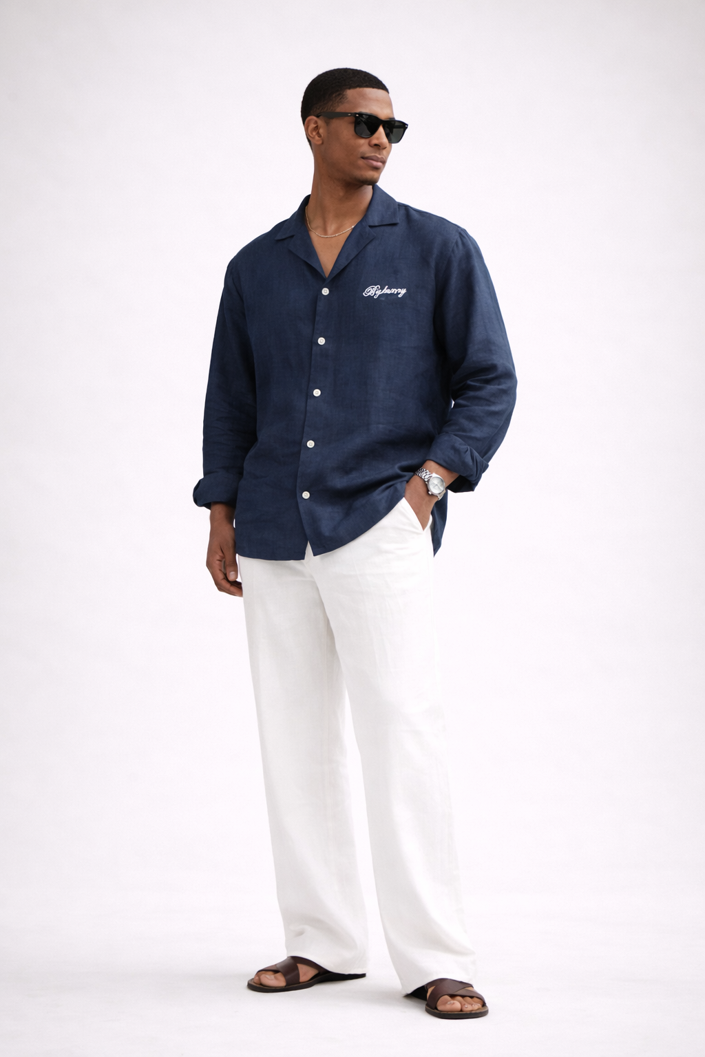 LINEN OVERSIZED NAVY BLUE UNISEX SHIRT