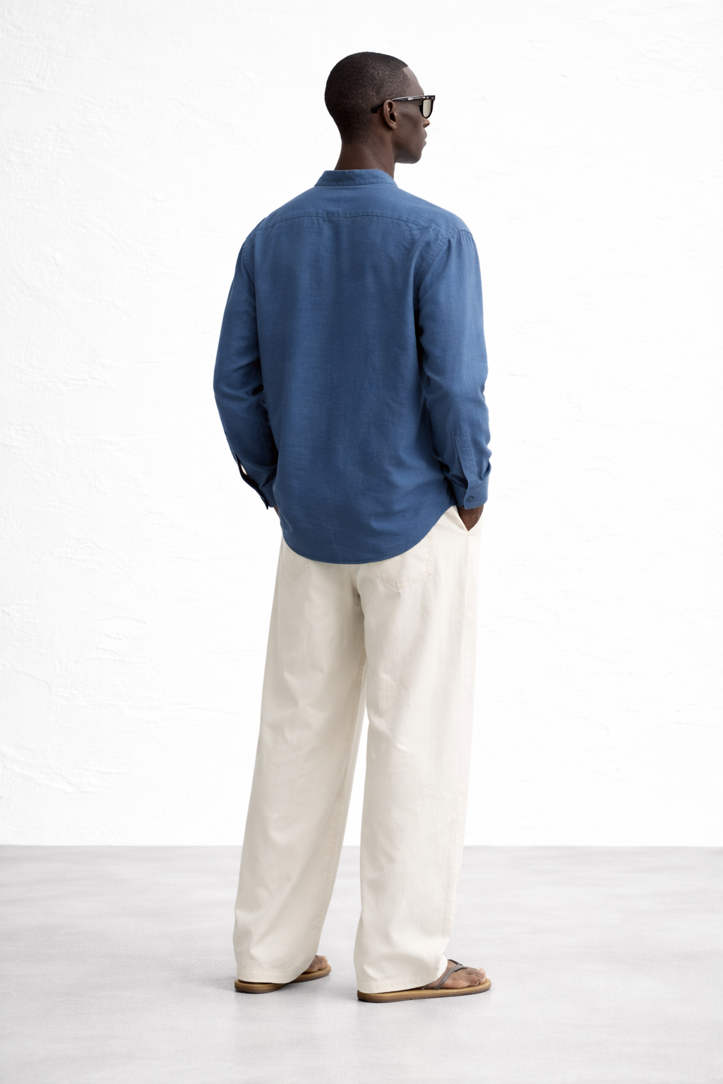 BLUE BAND COLLAR LINEN SHIRT