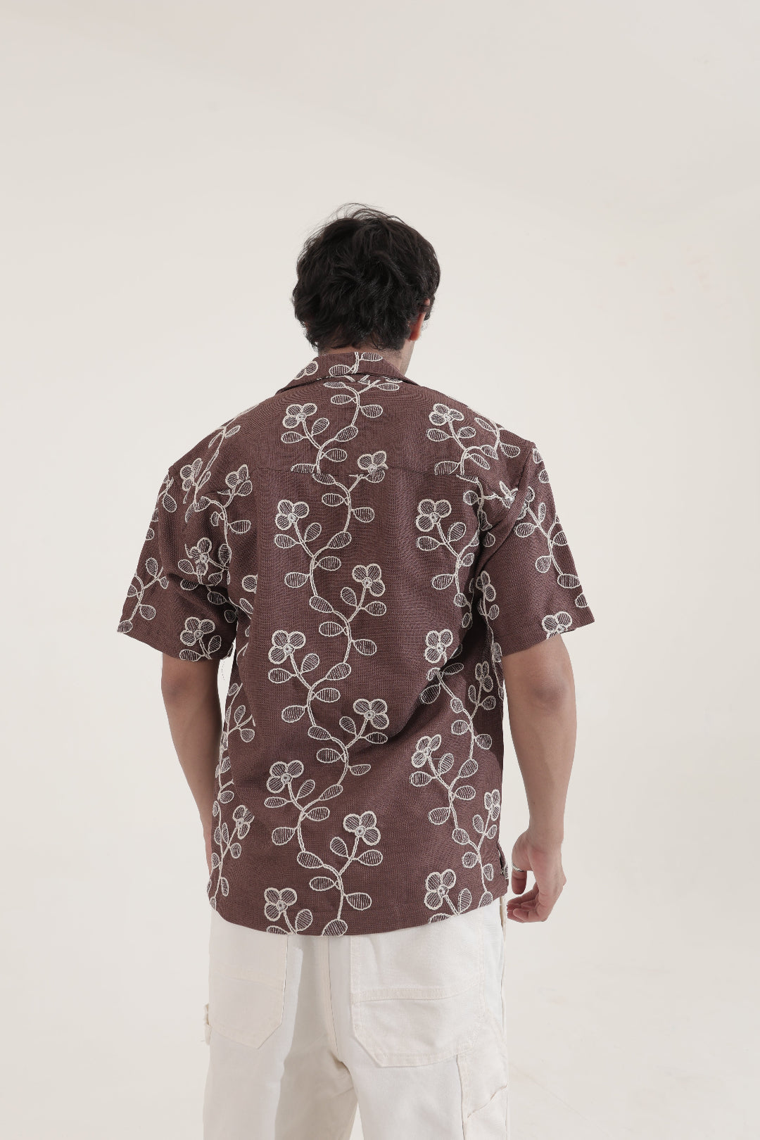 PETAL WORK BROWN EMBROIDERED SHIRT