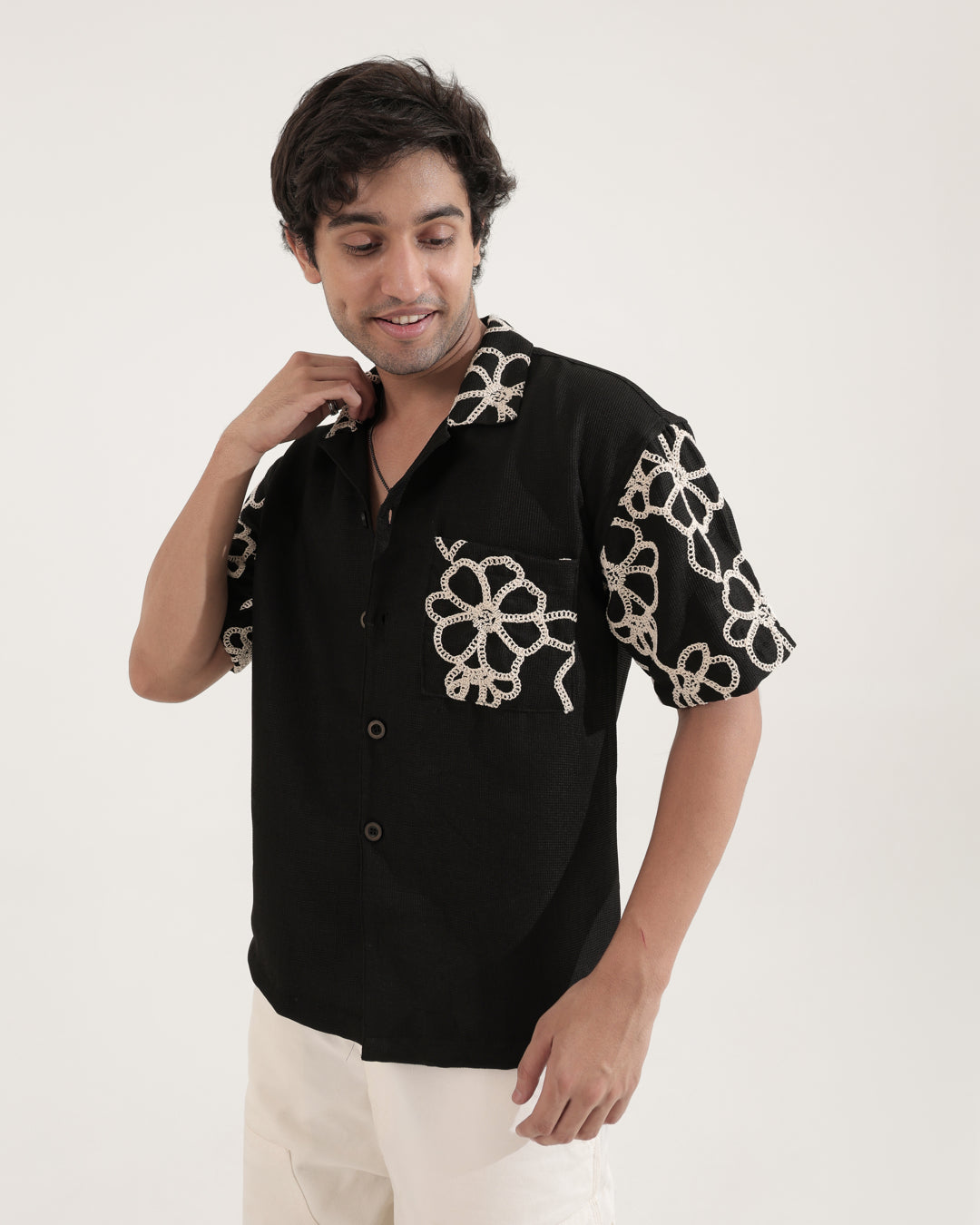 FLOWER BLACK EMBROIDERED SHIRT