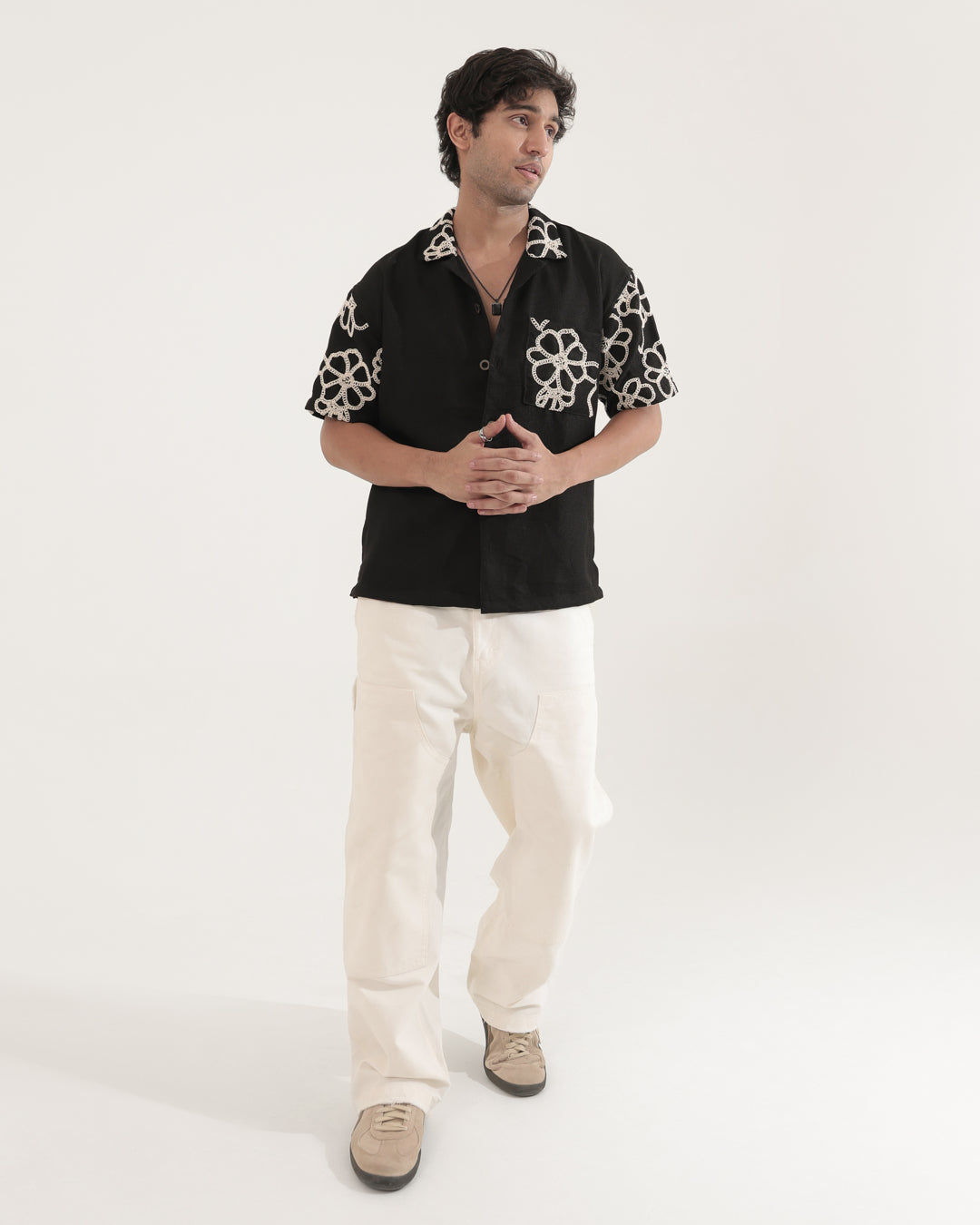 FLOWER BLACK EMBROIDERED SHIRT