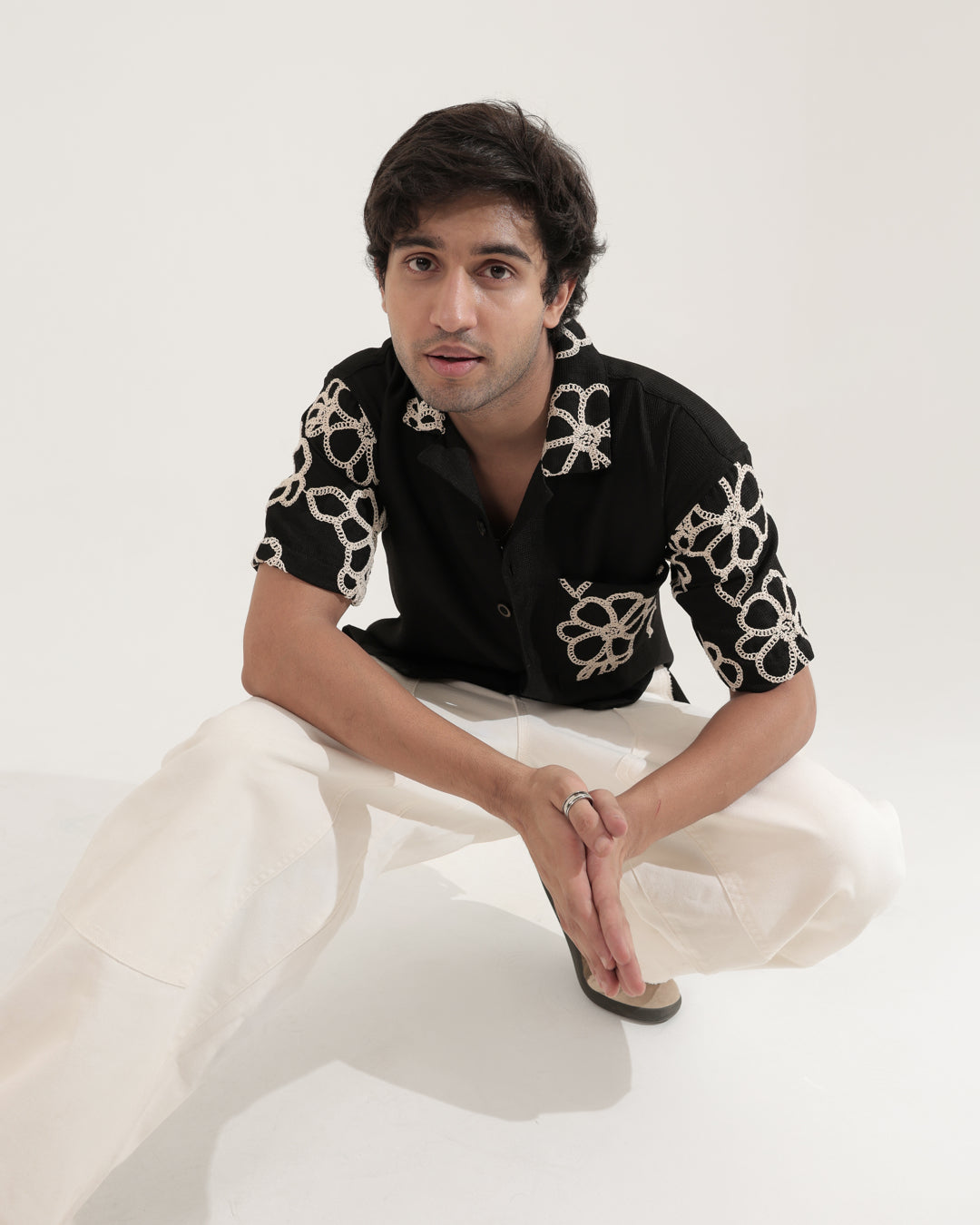 FLOWER BLACK EMBROIDERED SHIRT