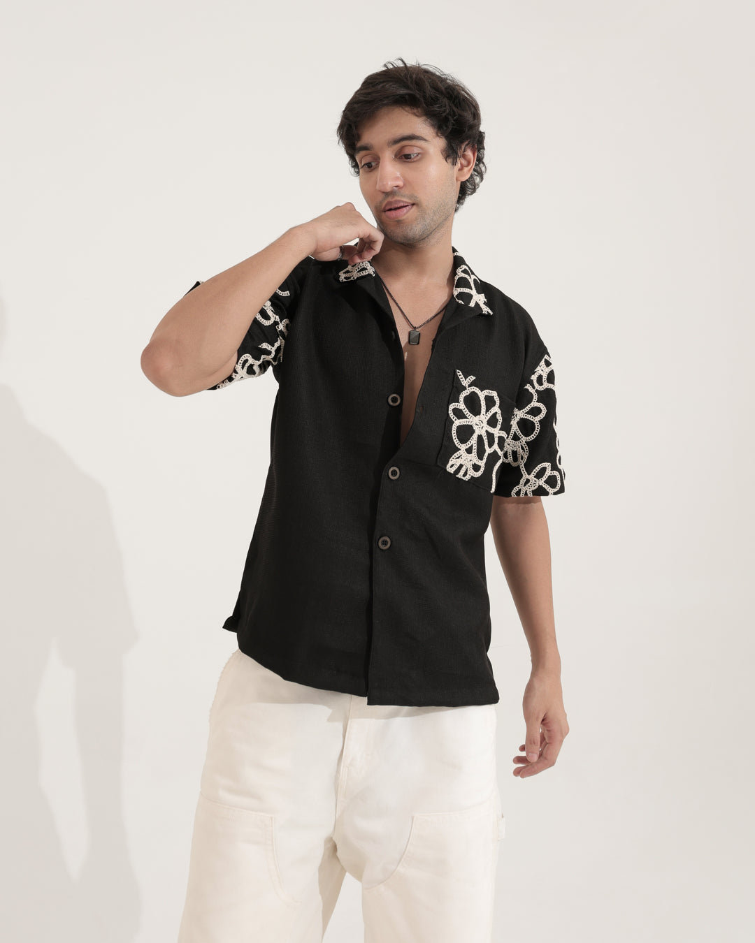 FLOWER BLACK EMBROIDERED SHIRT
