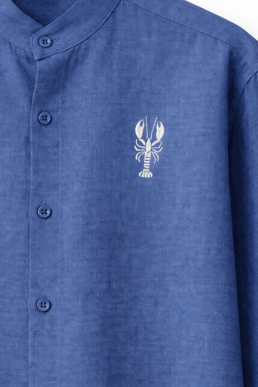 BLUE BAND COLLAR LINEN SHIRT