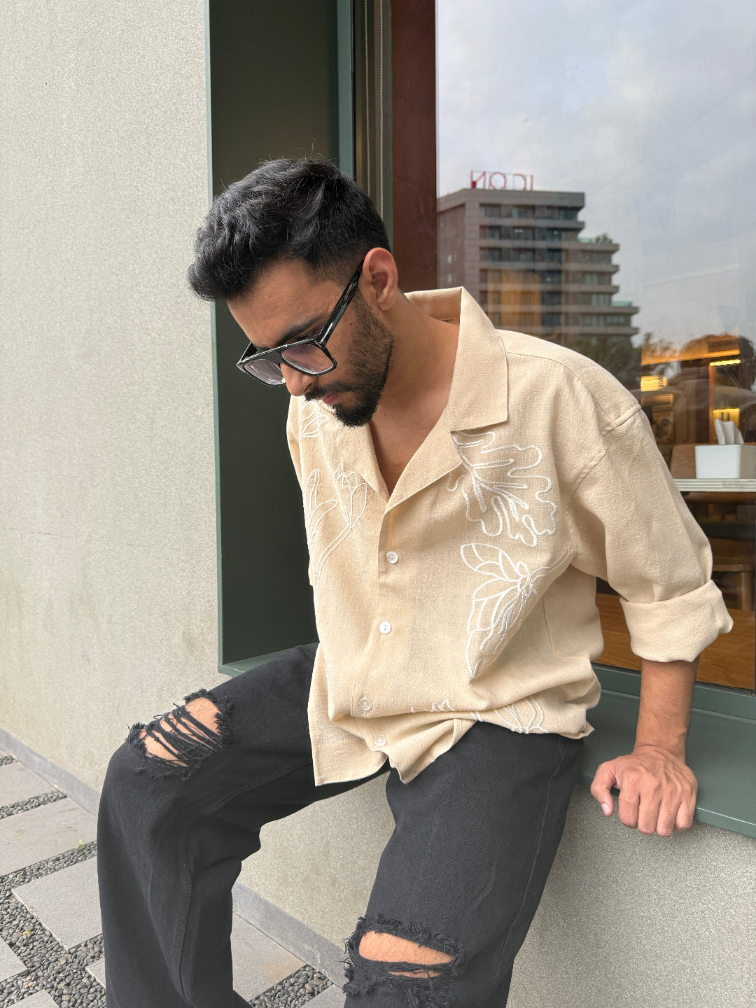 EBONY FLOWER SHIRT BEIGE