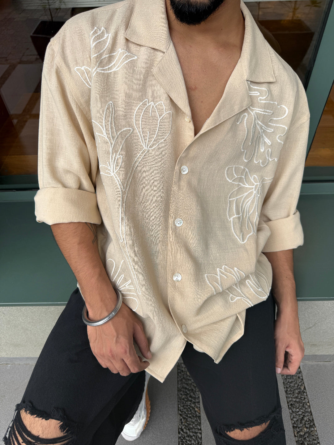 EBONY FLOWER SHIRT BEIGE