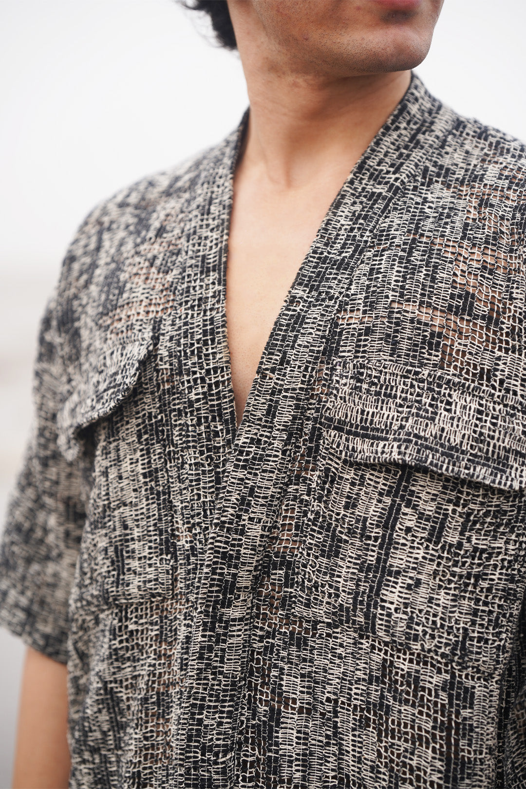 TEXTURED CROCHET SHIRT WITH POCKETS