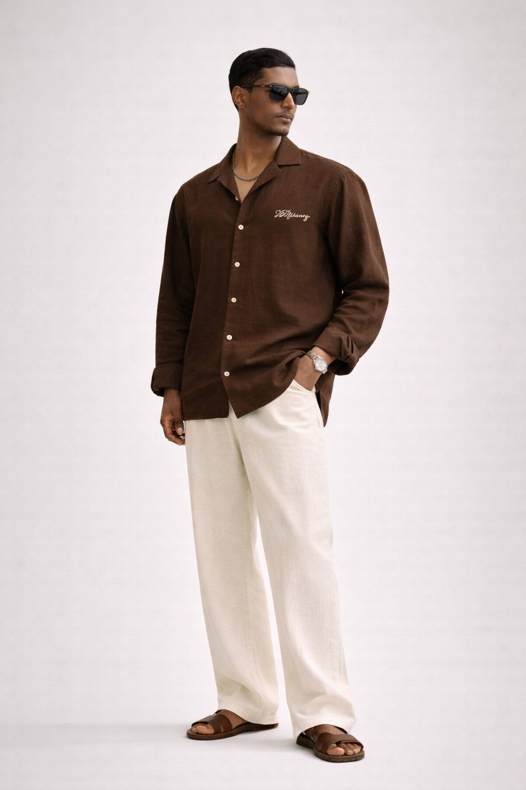LINEN OVERSIZED COFFEE UNISEX SHIRT